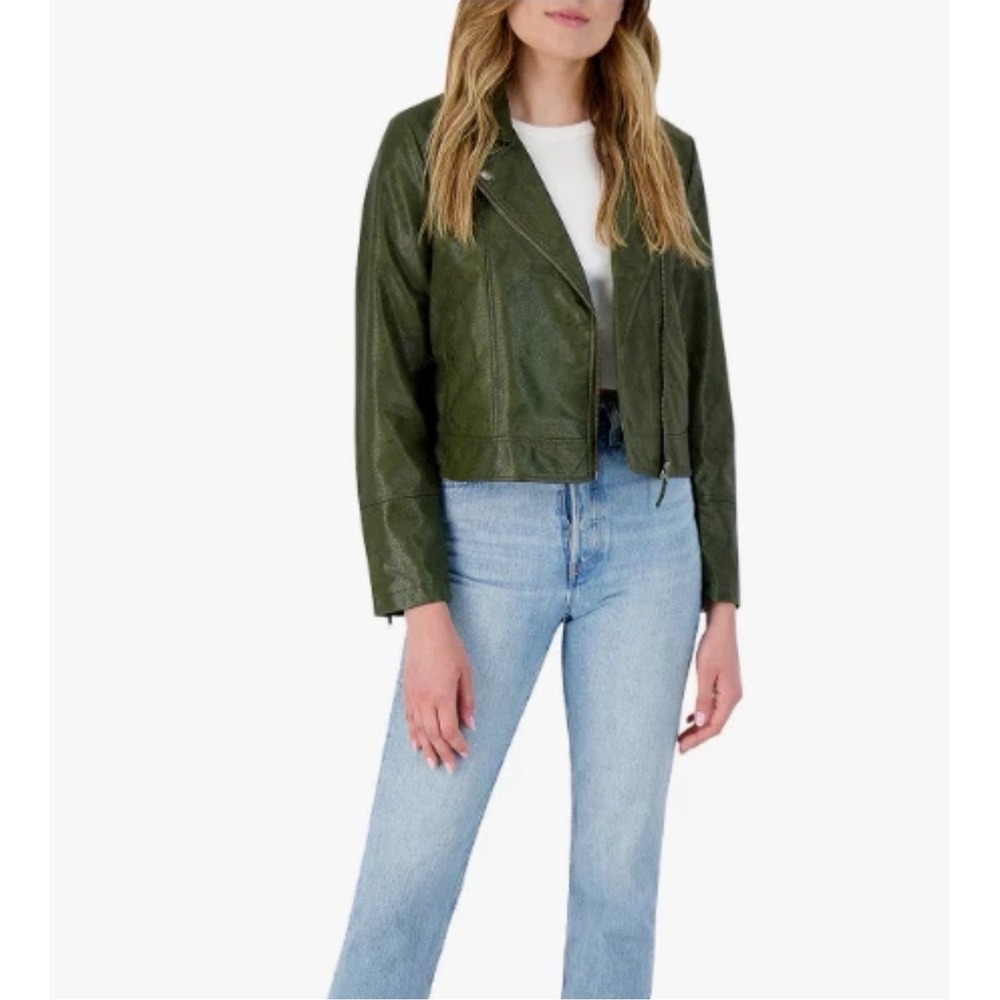 BB Dakota Size XS Olive Green Snakeskin Faux Leather Moto Jacket